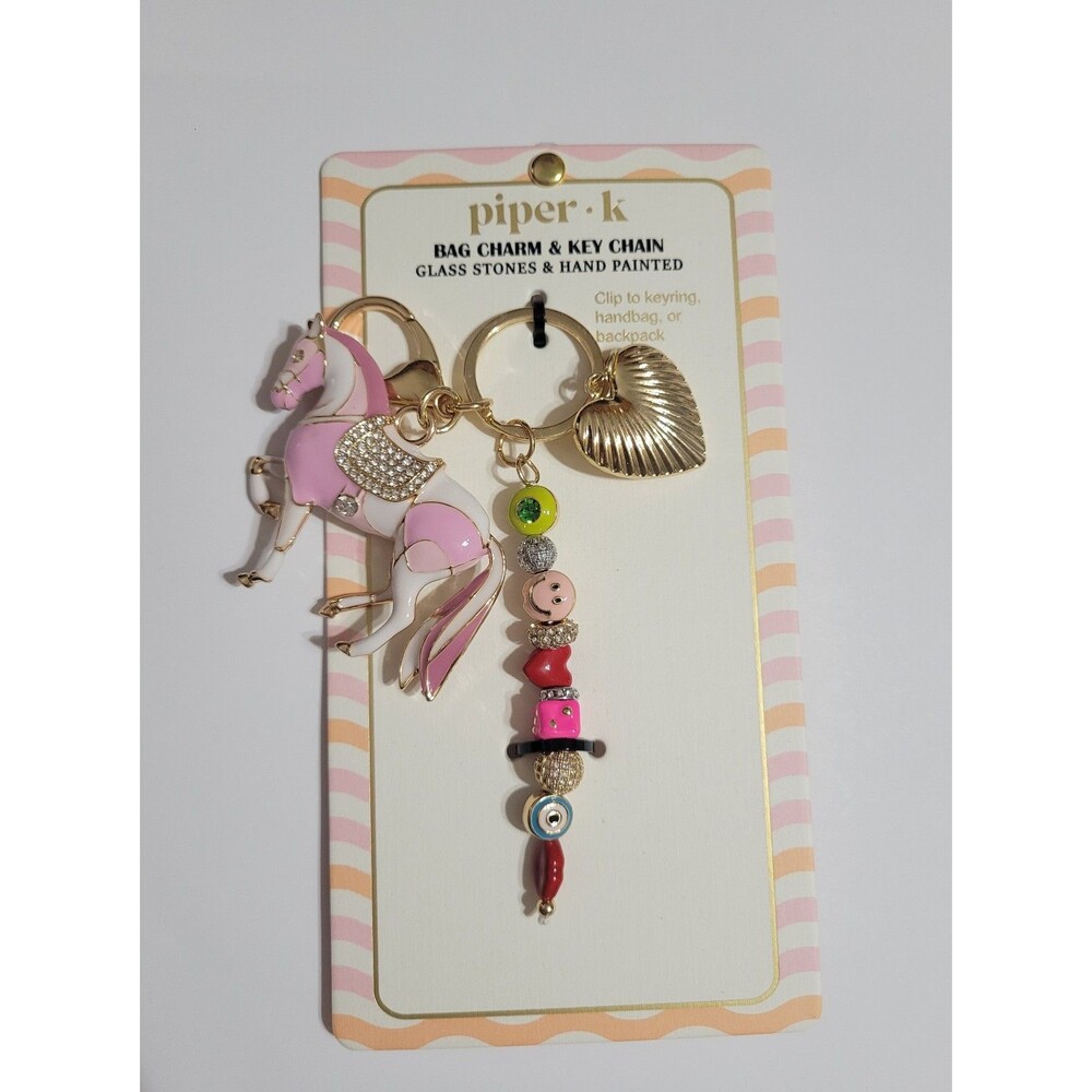 Piper K Bag Charm And Key Chain New Glass Stones Hand Painted Pink Horse